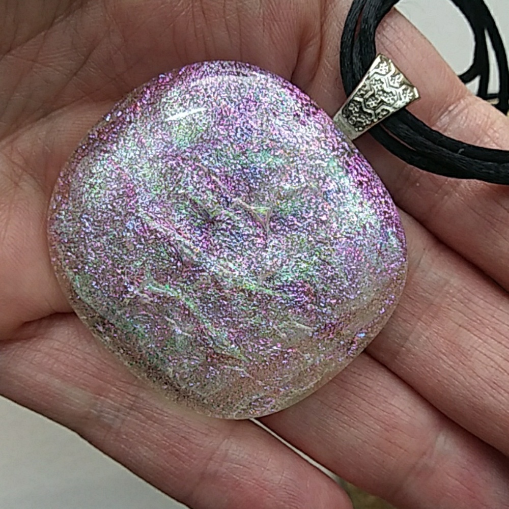 Large clear dichroic glass pendant 1.75 in - Picture 6 of 8